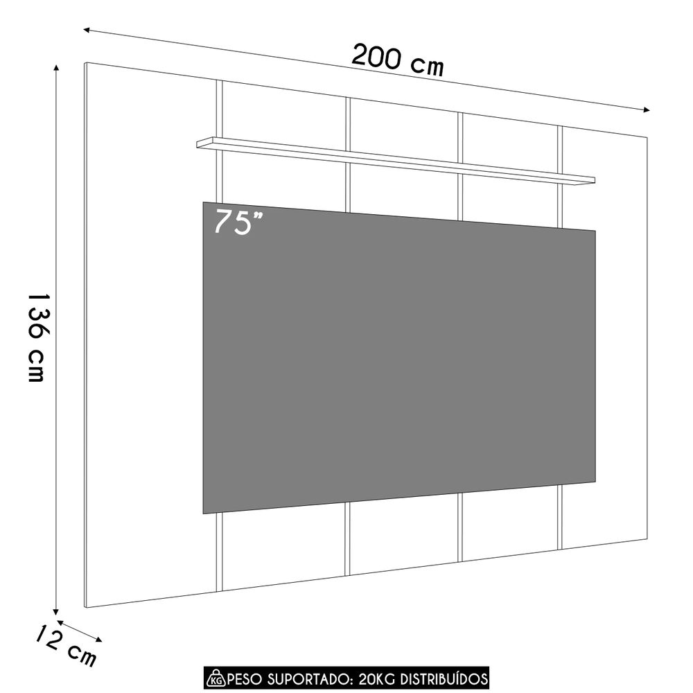 Painel TV 75 Pol Suspenso 200cm 1 Prateleira Miura Mel/Arenas A05 - Mpozenato
