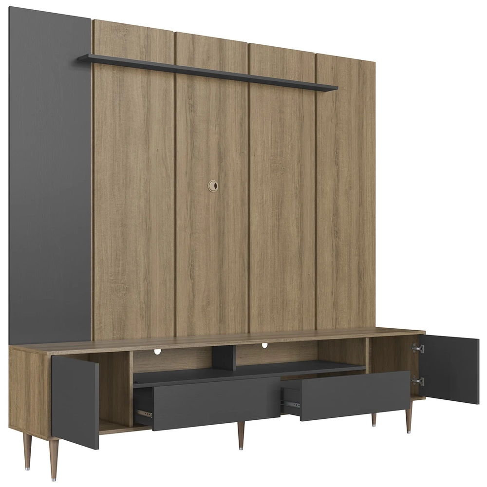 Estante Painel TV 75 Pol com LED 200cm Bianco Mel/Grafite A05 - Mpozenato