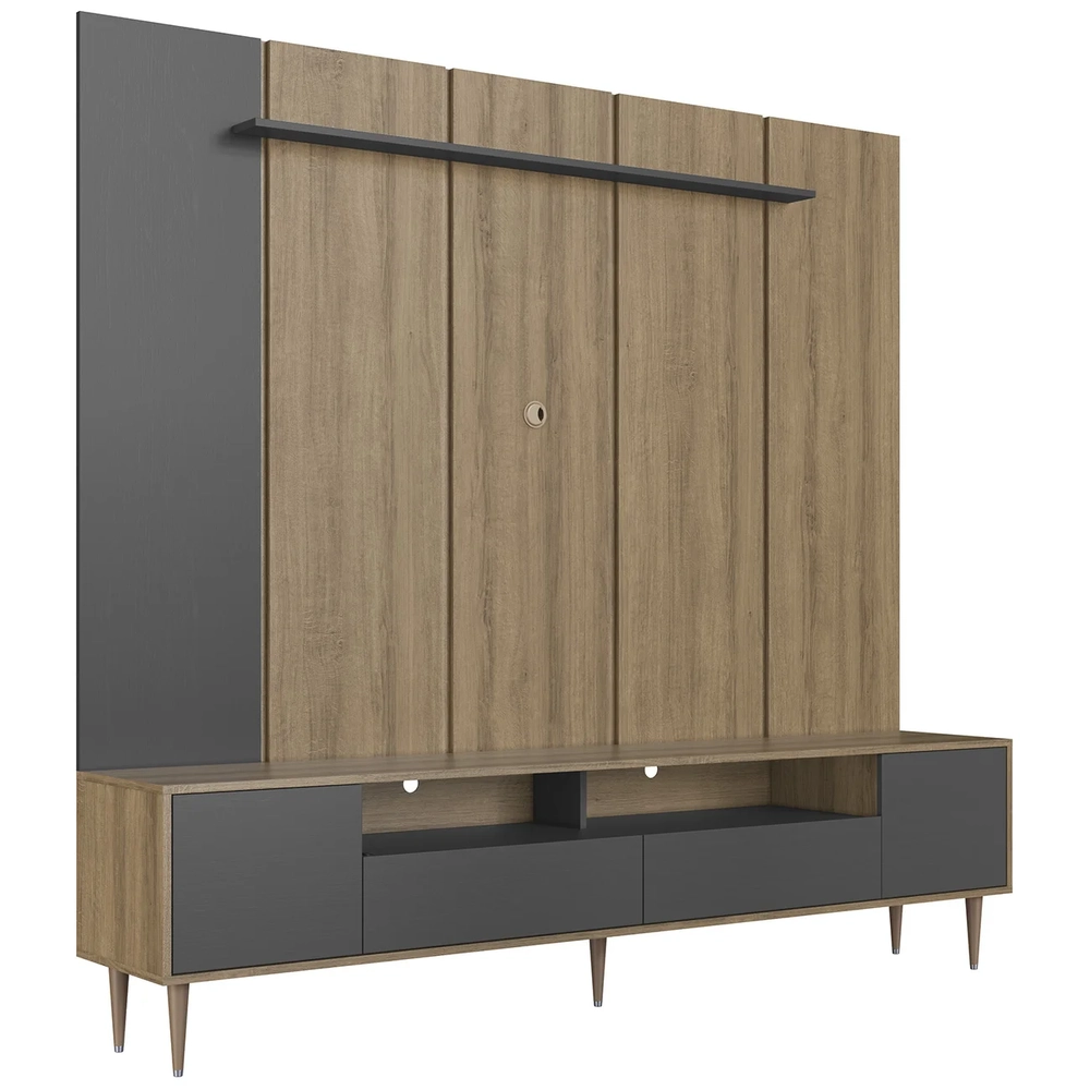 Estante Painel TV 75 Pol com LED 200cm Bianco Mel/Grafite A05 - Mpozenato