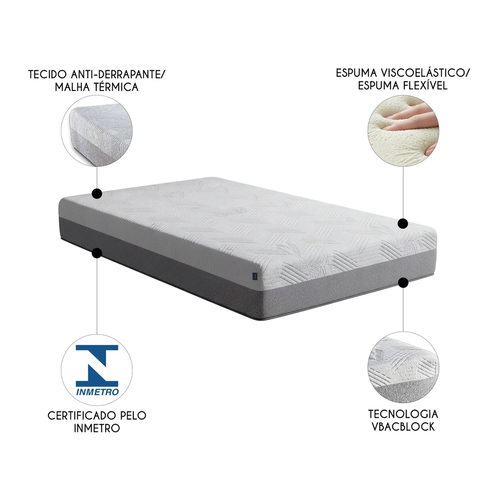 Colchão Solteiro na Caixa 88x188x25cm Visco Nasa Vital U01  - Mpozenato