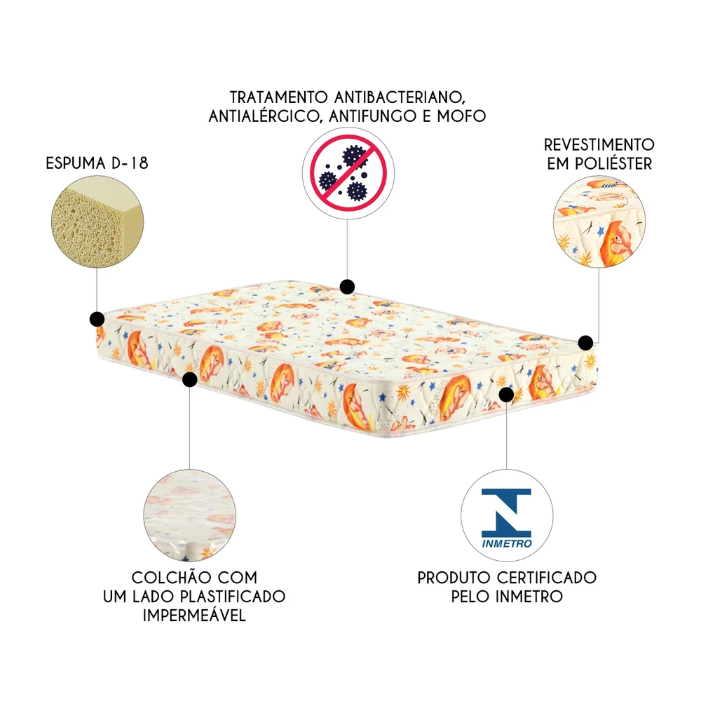 Colchão Berço Infantil 70x130x10cm com Espuma D18 Sonhar U01 - Mpozenato