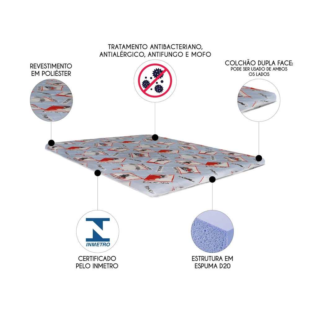 Colchão Casal 138x188x6 Colchonete Espuma D20 Sereno U01    - Mpozenato