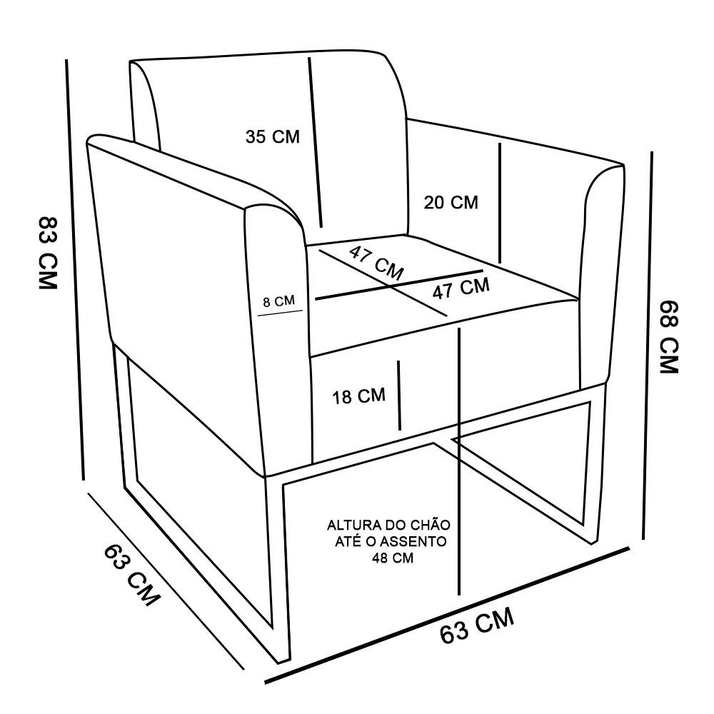 Kit 2 Poltronas Decorativas Base Industrial Preto Maressa S07 Suede Preto - Ibiza