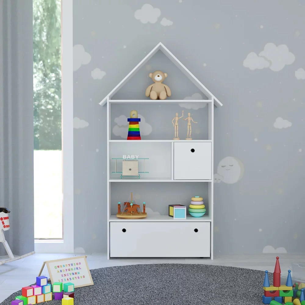 Estante Casinha Infantil Organizadora Com Nichos 2 Gavetas Daisy Branco - Lumil Móveis