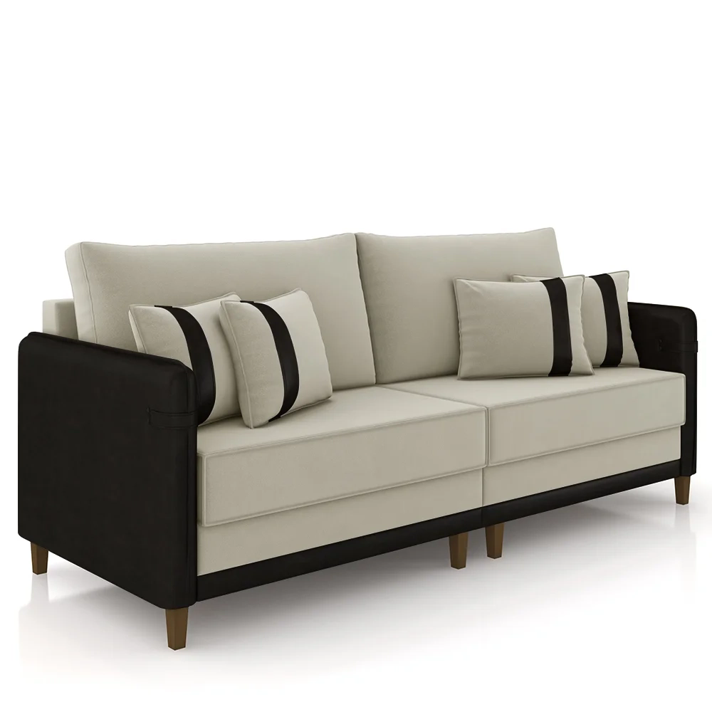 Sofá 2 Lugares Living 172cm Zoe Z08 Veludo Bege/Preto - Mpozenato