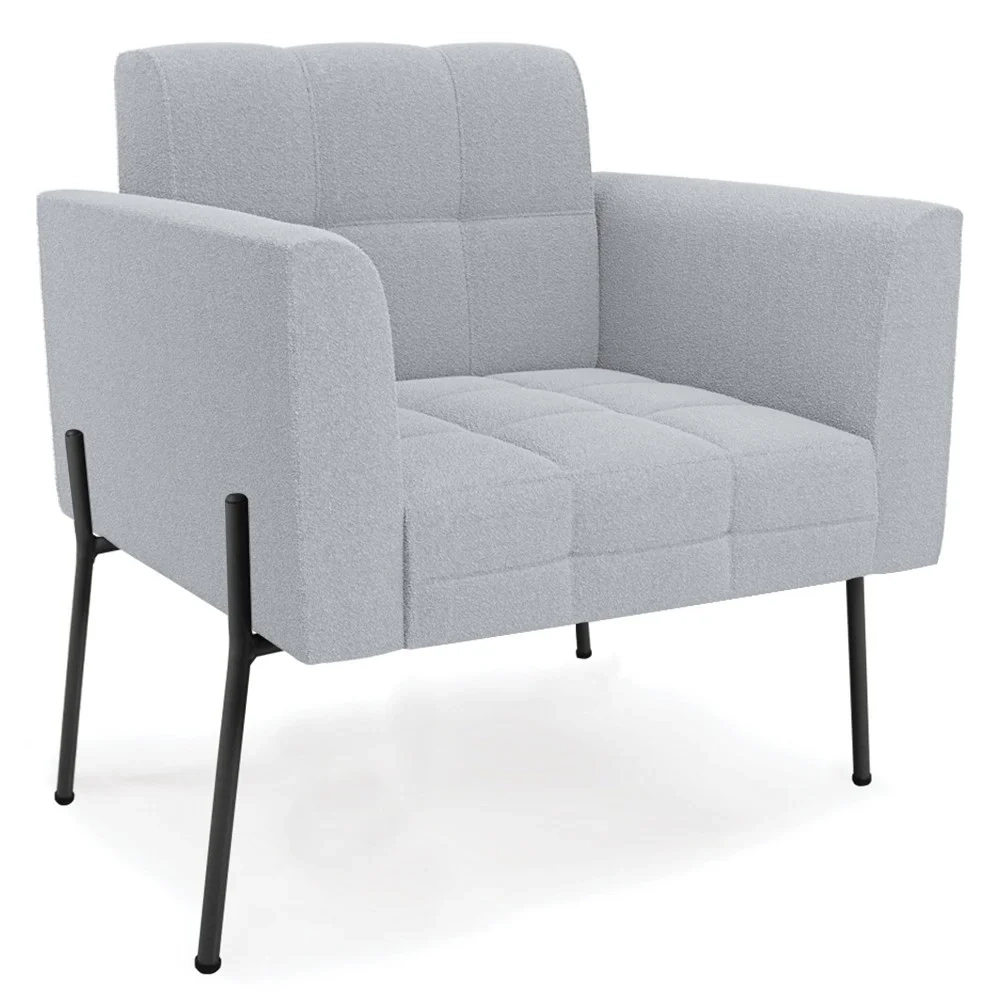 Poltrona Para Sala Pés Metálicos Preto Ana Boucle Cinza - Ibiza