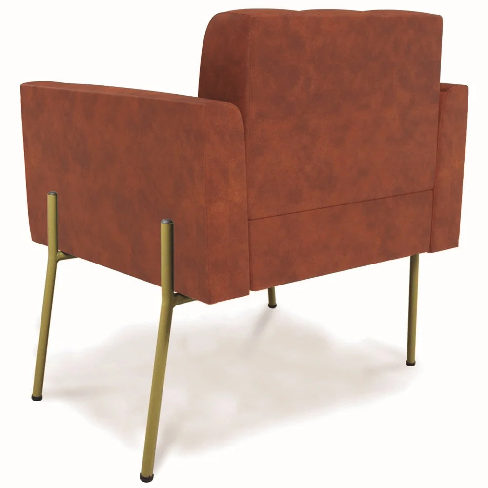 Poltrona Sala Pés Metálicos Dourado Ana Sintético PU Nozes - Ibiza