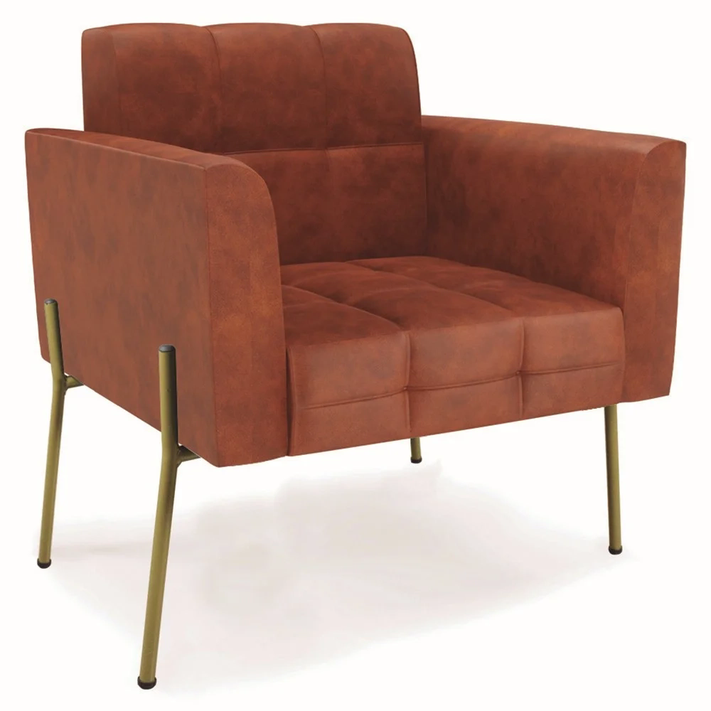 Poltrona Sala Pés Metálicos Dourado Ana Sintético PU Nozes - Ibiza