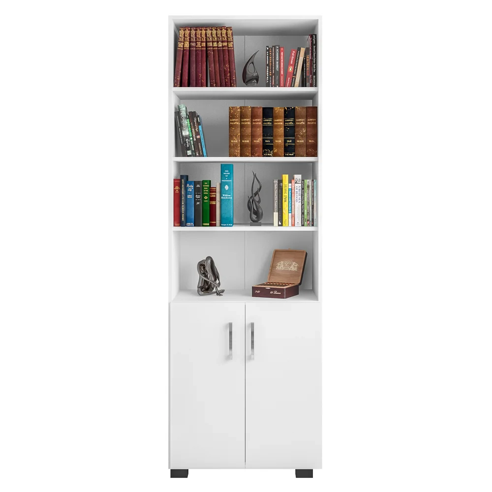 Estante Livreiro 2 Portas Pequenas 6 Prateleiras Office Branco White  Móveis Leão