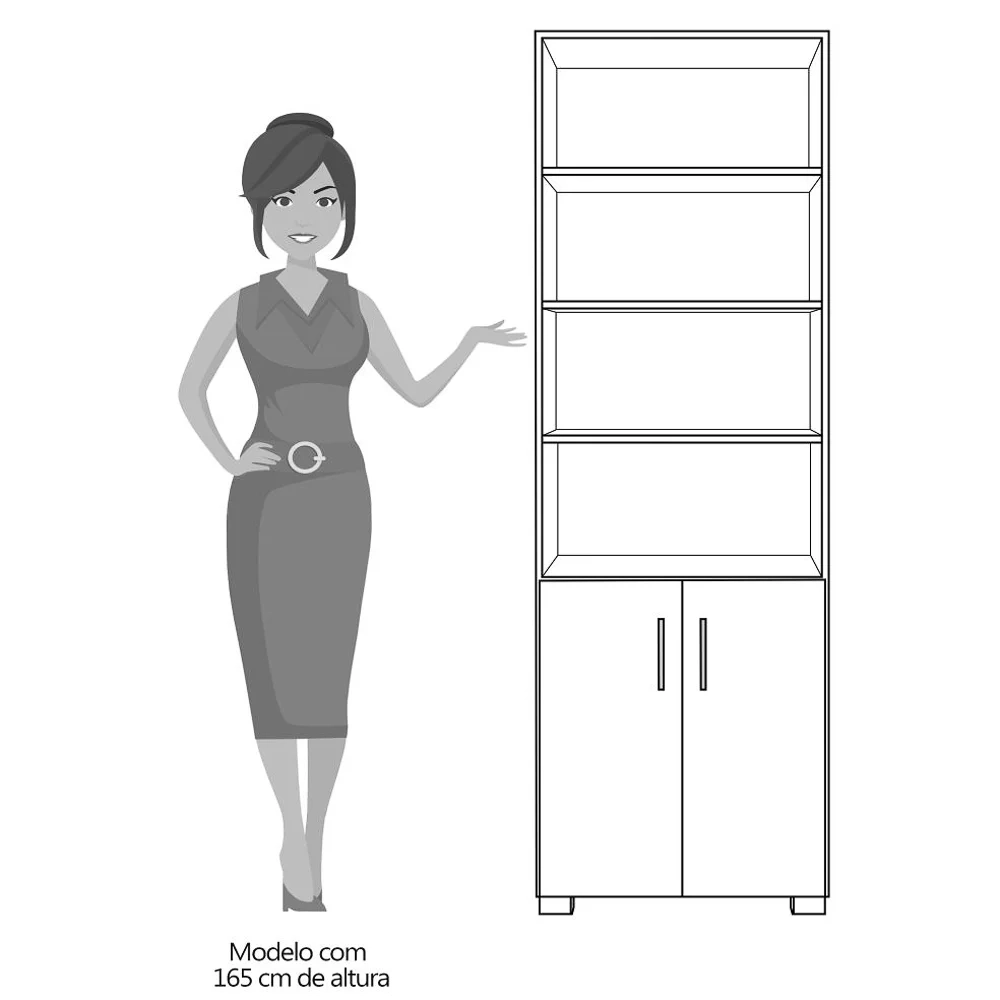 Estante Livreiro 2 Portas Pequenas 6 Prateleiras Office Branco White  Móveis Leão