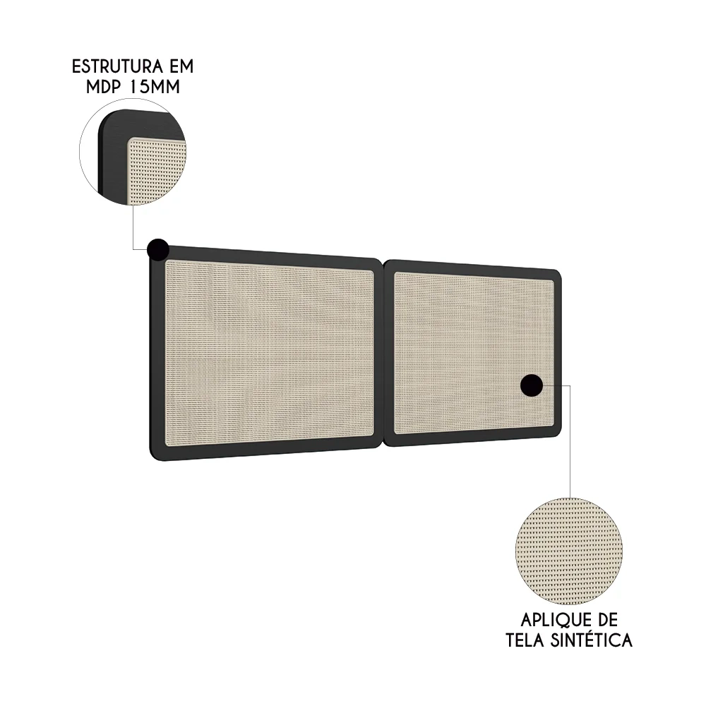 Cabeceira Casal Queen e 2 Mesas Pé Metal Arlo A10  Nero/Dourado - Mpozenato