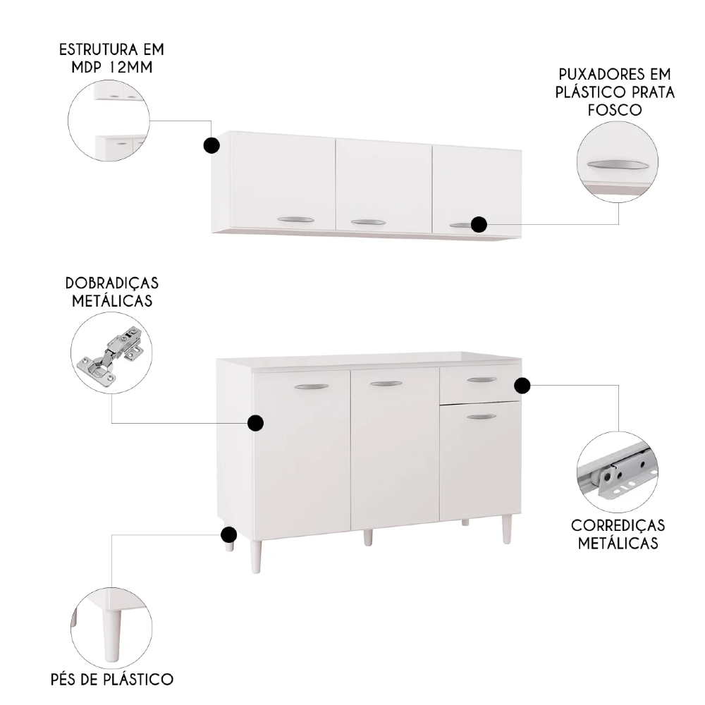 Armário de Cozinha CP01 Sem Tampo Classic Z46 Branco - Mpozenato