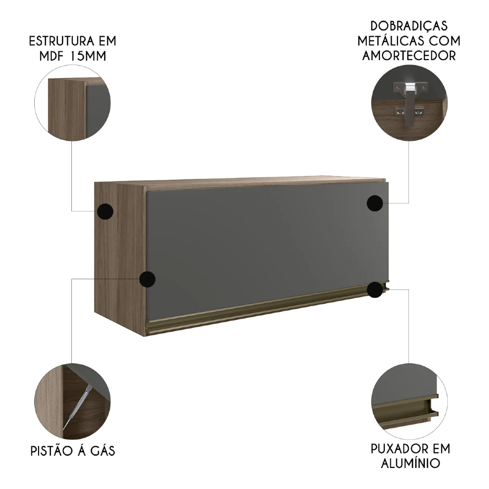 Armário de Cozinha Basculante 80cm Maly N03 Carvalho/Grafite - Mpozenato