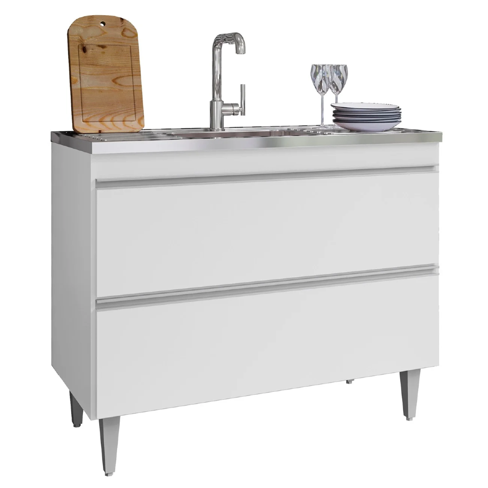 Balcão de Cozinha Com Pia Inox 100cm Julia Z34 Branco       - Mpozenato