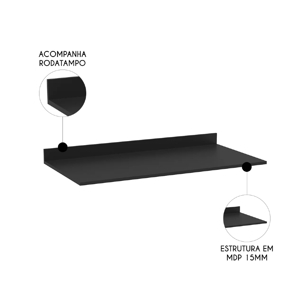 Tampo Para Balcão de Cozinha 100cm MDP Z34 Preto            - Mpozenato
