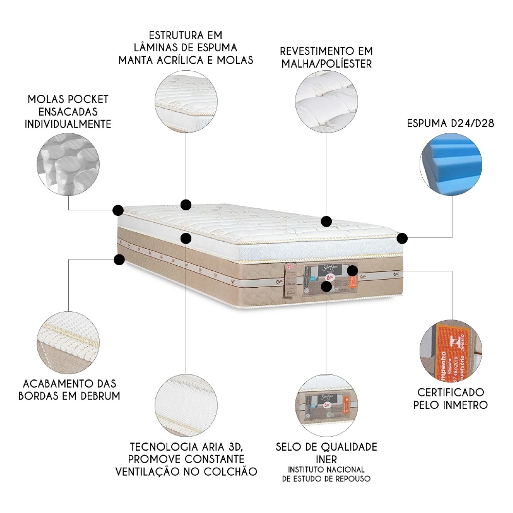 Colchão Solteiro One Face Molas Pocket Silver Star 88x188x32cm - Castor