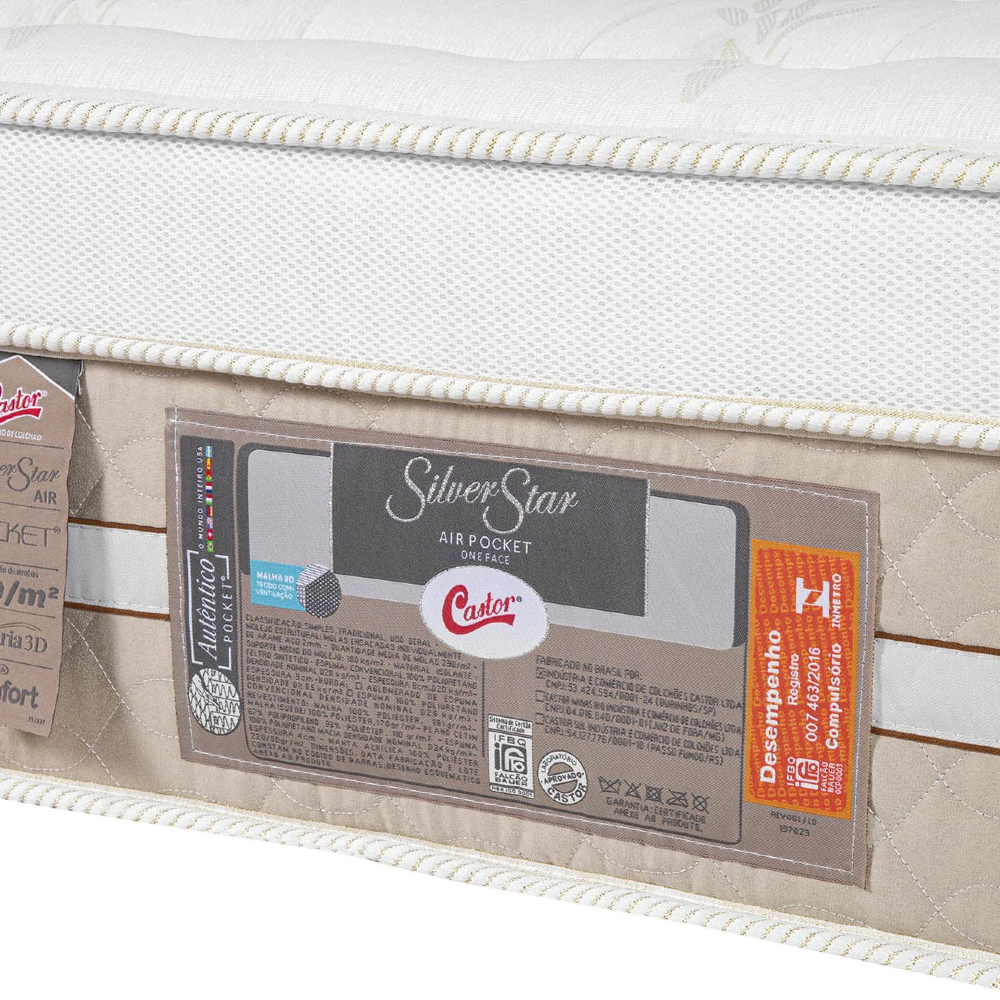 Colchão King One Face Molas Pocket Silver Star 193x203x32cm - Castor