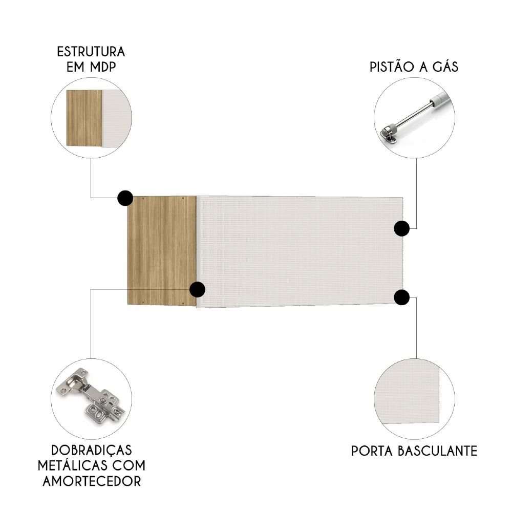 Armário de Cozinha Aéreo 80cm 1 Porta Minsk Z06 Freijó/Soft - Mpozenato