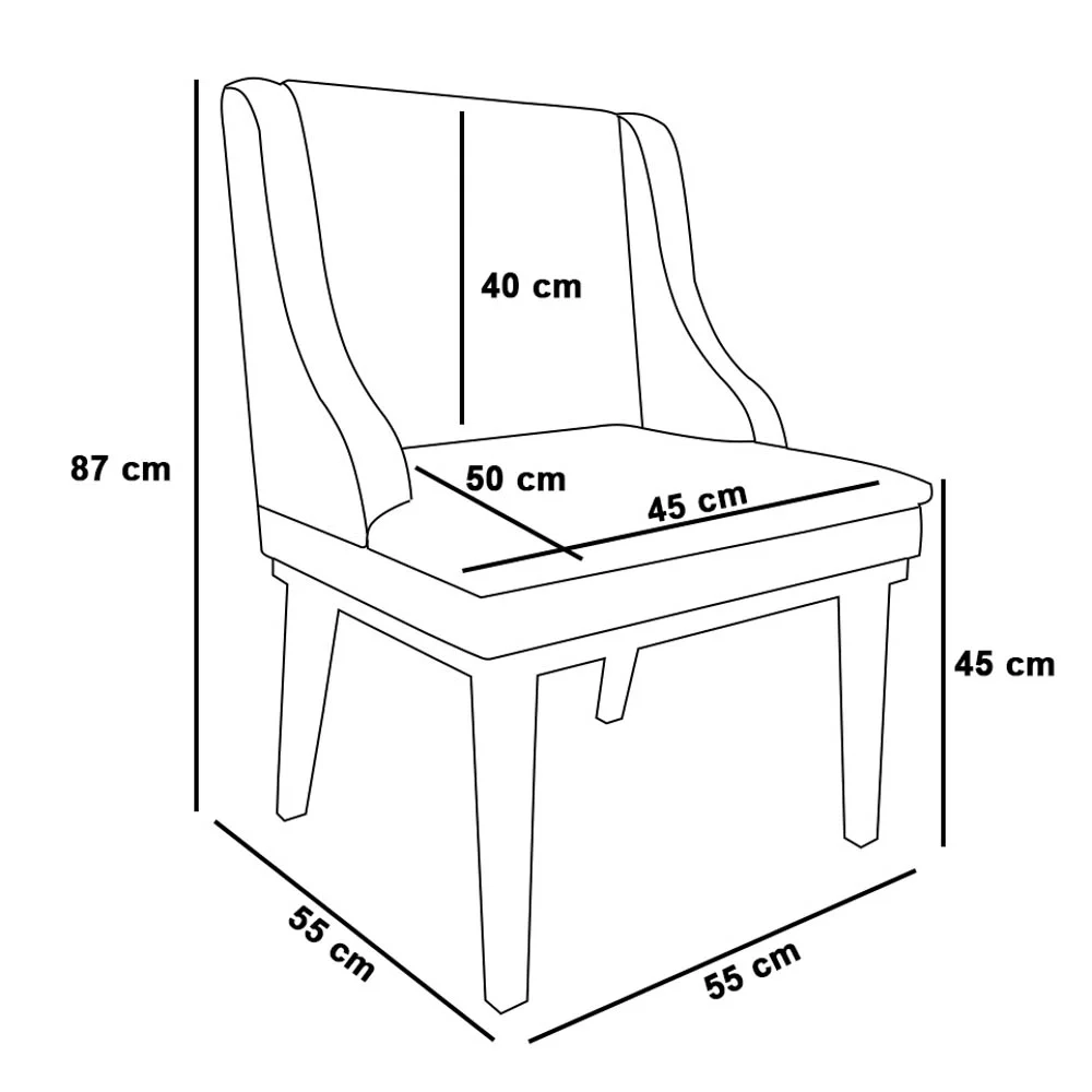 Kit 6 Cadeiras Estofadas para Sala de Jantar Base Fixa de Madeira Castanho Lia Suede Marrom RT - Ibiza