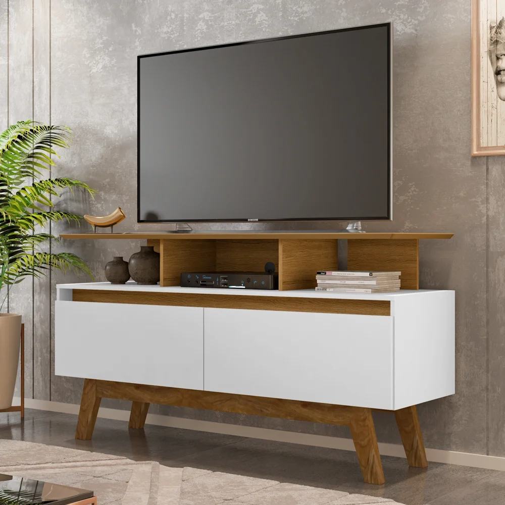 Rack Bancada Para TV Até 50 Pol. 2 Portas Rubi 1.2 Cinamomo/Branco - Bechara