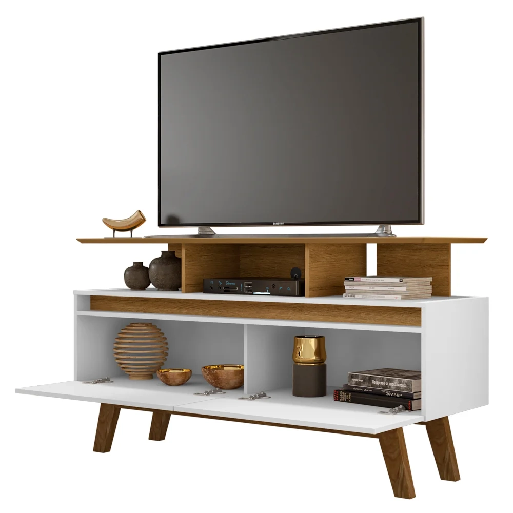 Rack Bancada Para TV Até 50 Pol. 2 Portas Rubi 1.2 Cinamomo/Branco - Bechara