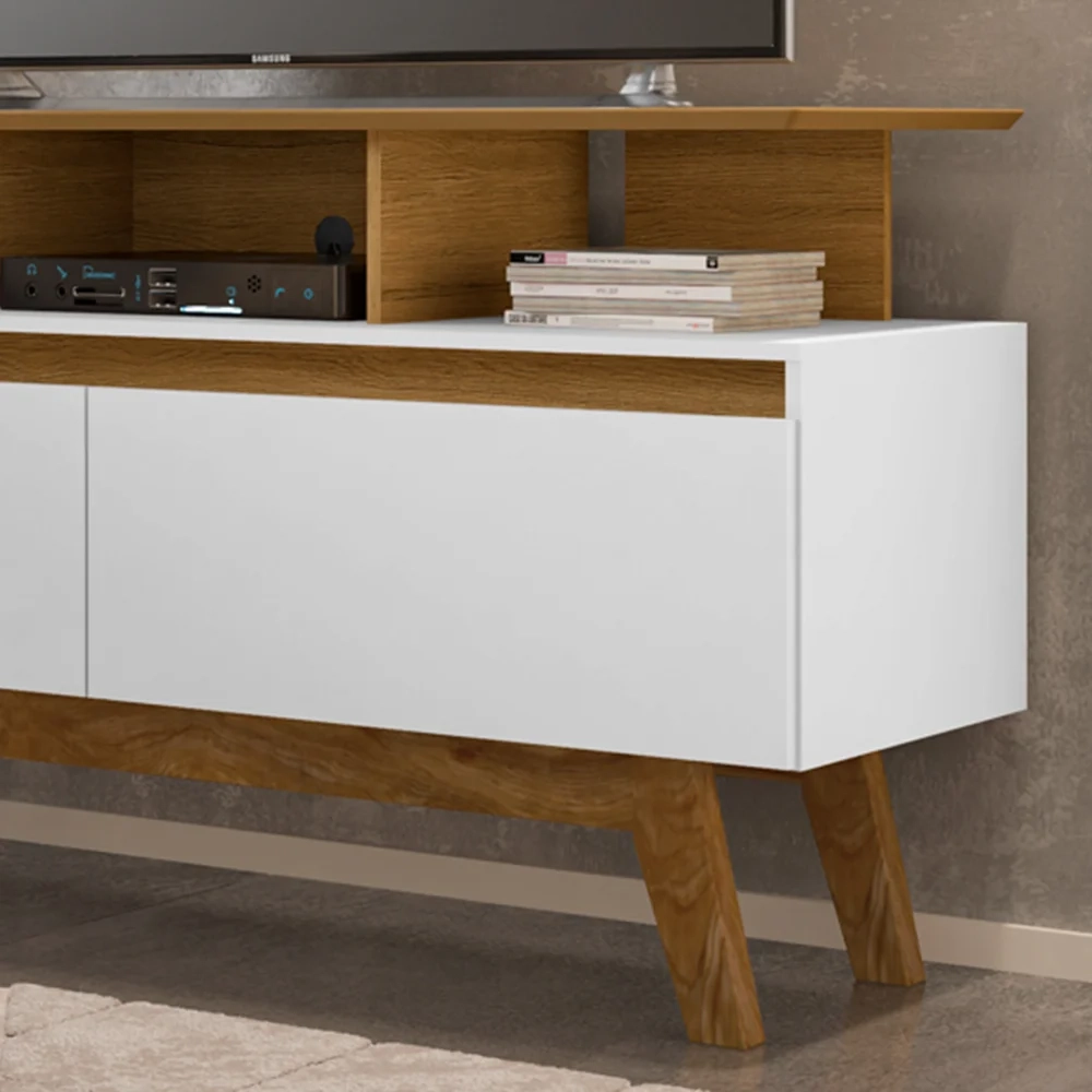 Rack Bancada Para TV Até 50 Pol. 2 Portas Rubi 1.2 Cinamomo/Branco - Bechara