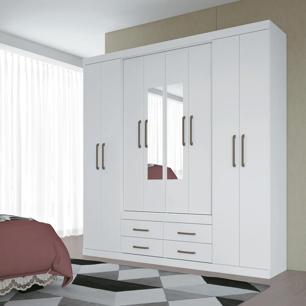 Guarda Roupa Casal Com Espelho 8 Portas 4 Gavetas Nápoles 8.4 Branco - Santos Andirá
