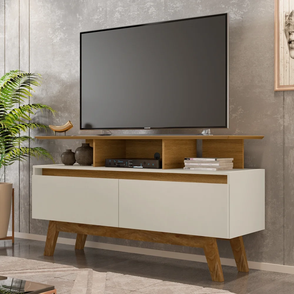Rack Bancada Para TV Até 50 Pol. 2 Portas Rubi 1.2 Cinamomo/Off White - Bechara
