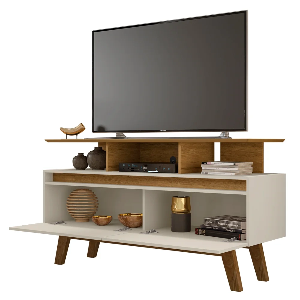 Rack Bancada Para TV Até 50 Pol. 2 Portas Rubi 1.2 Cinamomo/Off White - Bechara