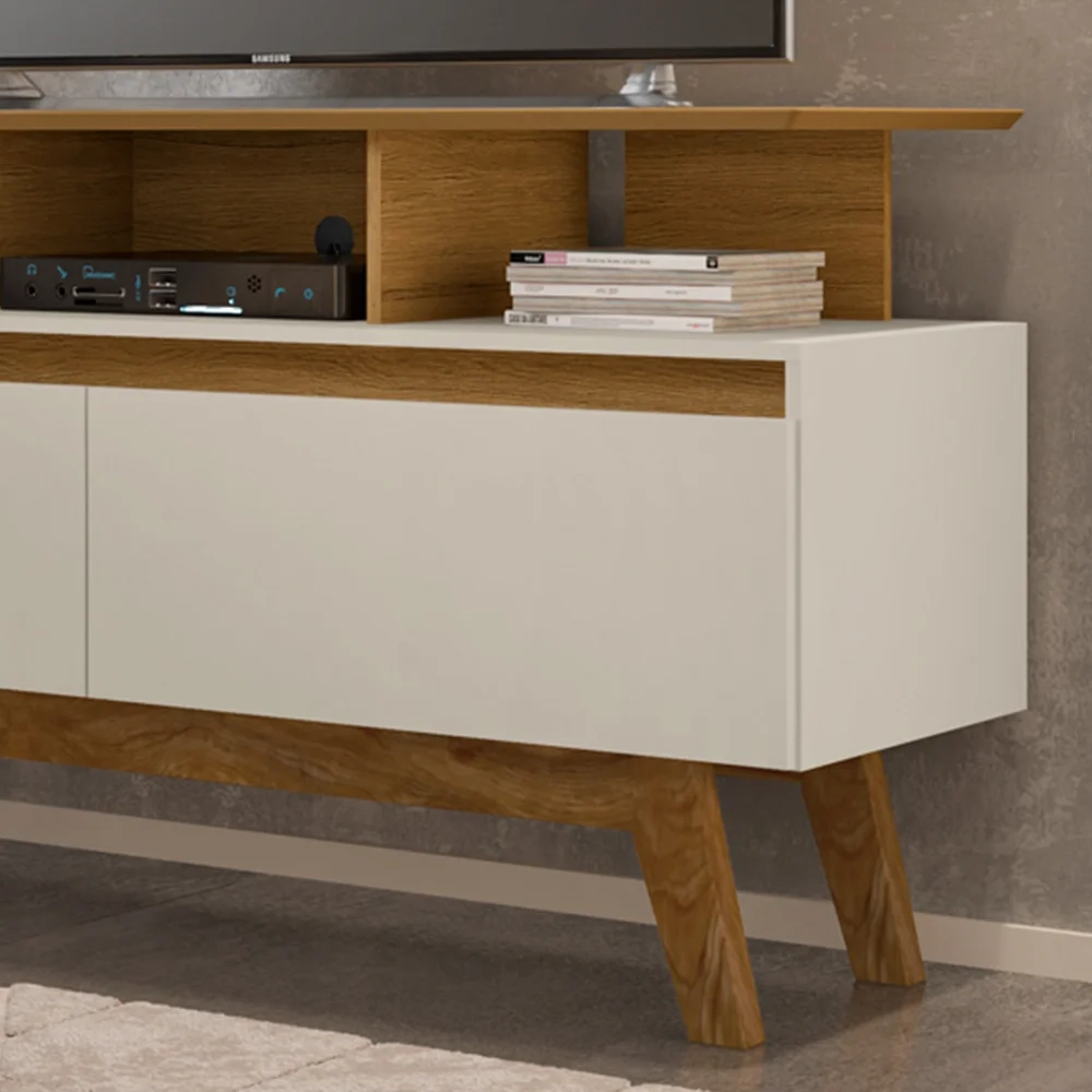 Rack Bancada Para TV Até 50 Pol. 2 Portas Rubi 1.2 Cinamomo/Off White - Bechara