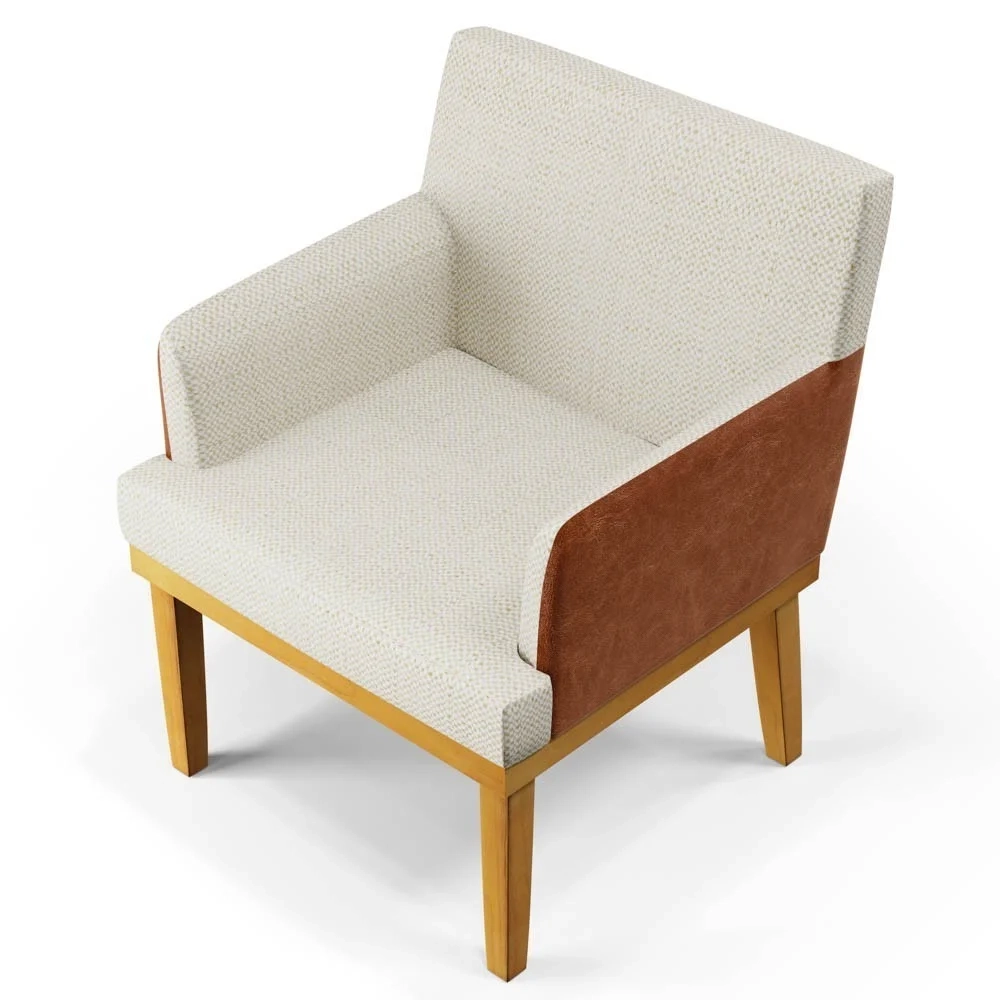 Kit 2 Poltronas Decorativas Vitória W01 Linho Bege/ Sintético Camel - Mpozenato