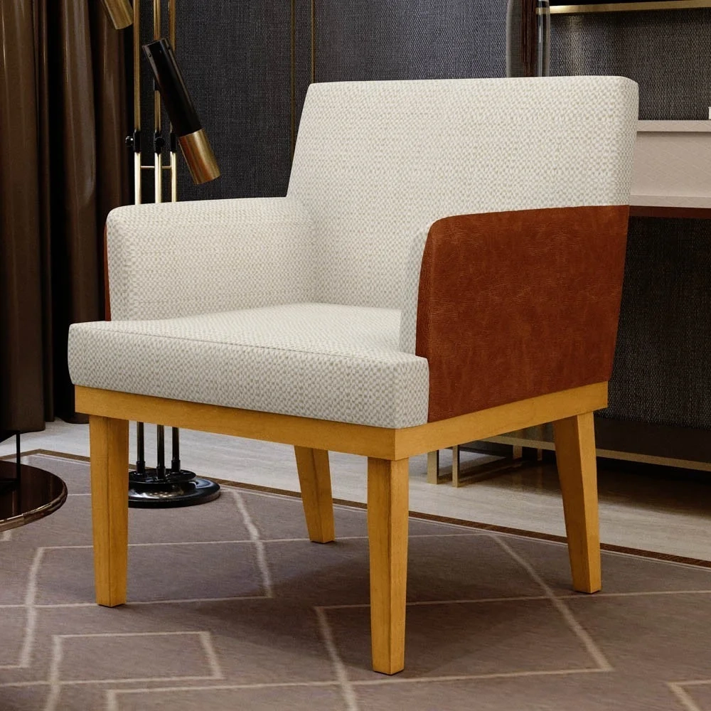 Kit 2 Poltronas Decorativas Vitória W01 Linho Bege/ Sintético Camel - Mpozenato