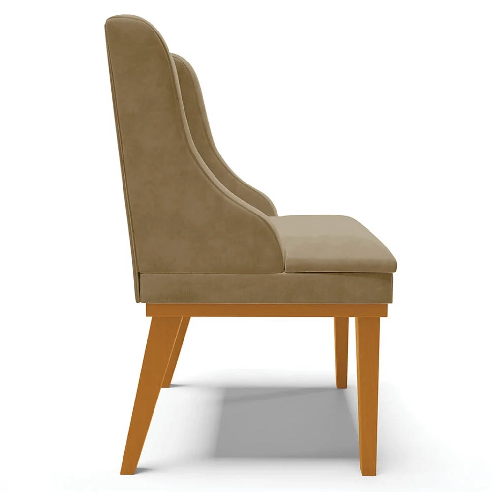 Kit 8 Cadeiras Estofadas para Sala de Jantar Base Fixa de Madeira Castanho Lia Suede Marrom RT - Ibiza