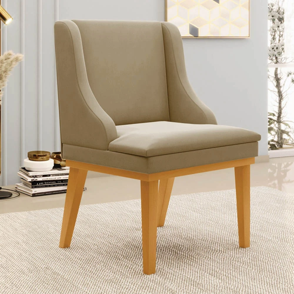 Kit 10 Cadeiras Estofadas para Sala de Jantar Base Fixa de Madeira Castanho Lia Suede Marrom RT - Ibiza