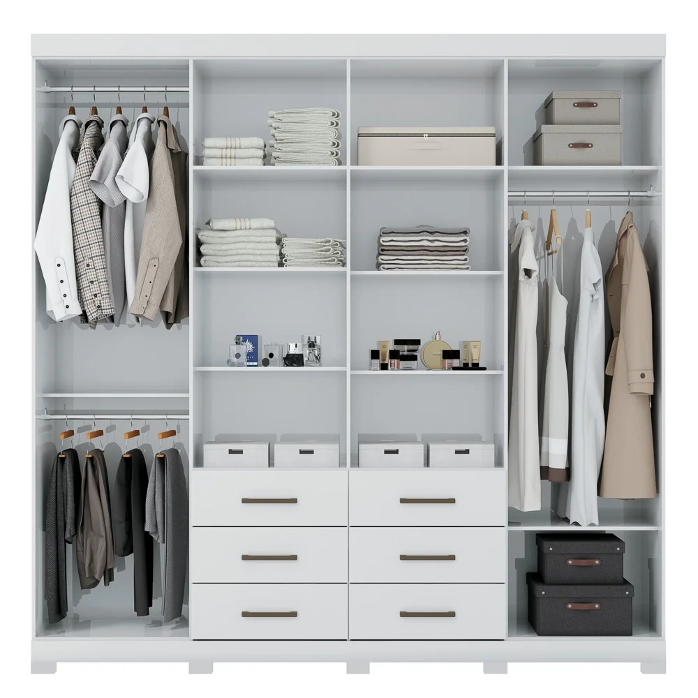 Guarda Roupa Casal Com Espelho 8 Portas 6 Gavetas Liverpool 8.6 New Branco - Santos Andirá
