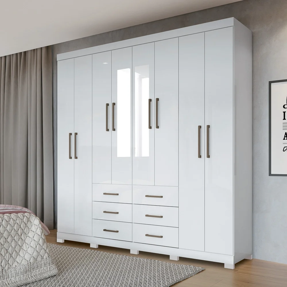 Guarda Roupa Casal Com Espelho 8 Portas 6 Gavetas Liverpool 8.6 New Branco - Santos Andirá
