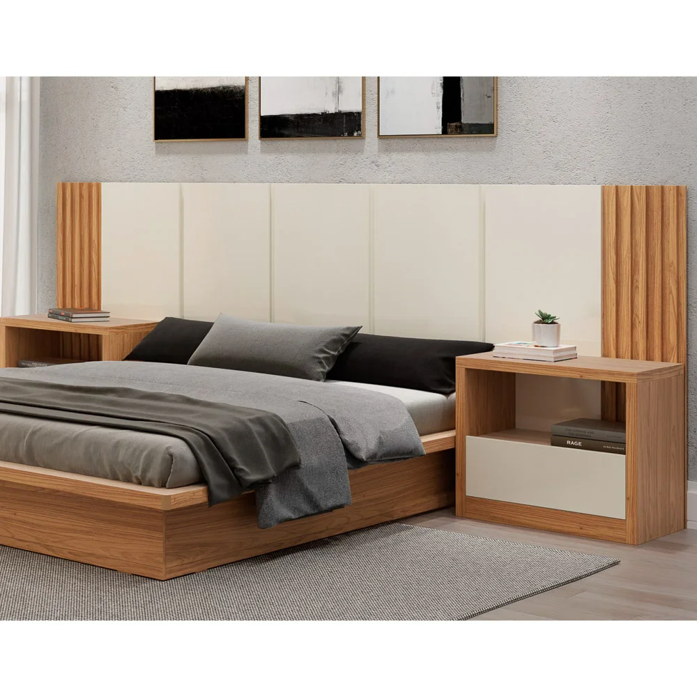 Cabeceira de Madeira para Cama Box Casal 300cm 100% MDF TW185 Off White/Freijó - Dalla Costa