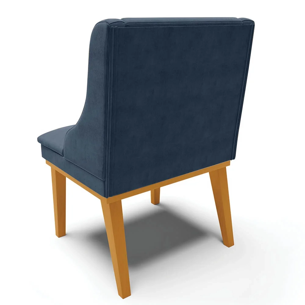Kit 8 Cadeiras Estofadas para Sala de Jantar Base Fixa de Madeira Castanho Lia Suede Azul Marinho - Ibiza