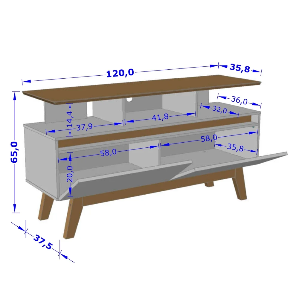 Rack Bancada Para TV Até 50 Pol. 2 Portas Rubi 1.2 Cinamomo/Preto Fosco - Bechara