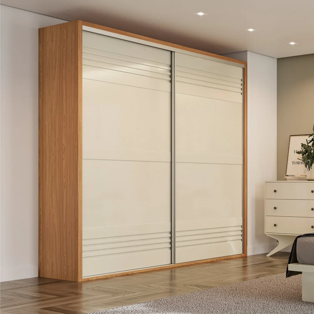 Guarda Roupa Casal 223cm 2 Portas de Correr 100% MDF TW602 Freijó/Off White - Dalla Costa