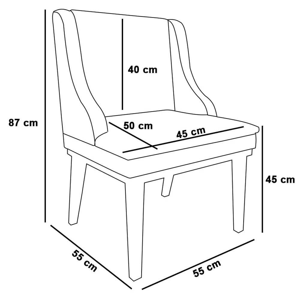 Kit 10 Cadeiras Estofadas para Sala de Jantar Base Fixa de Madeira Preto Lia Suede Azul Marinho - Ibiza