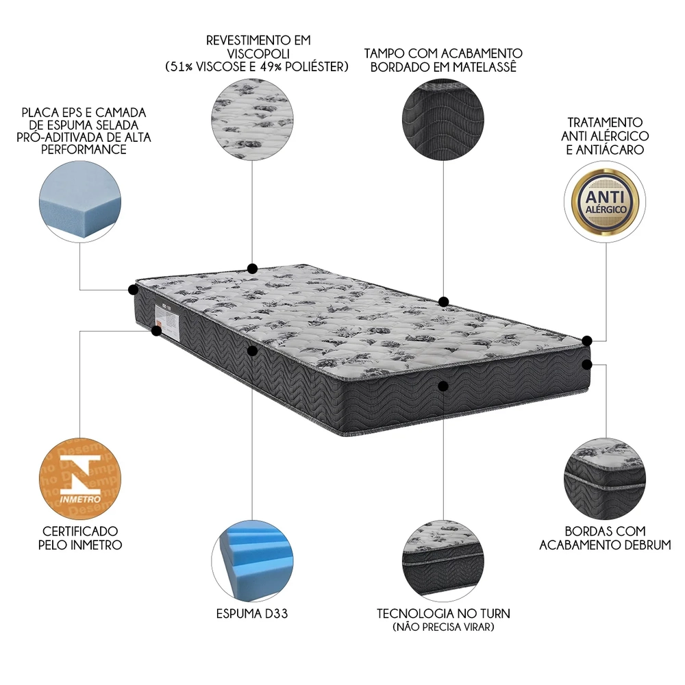 Colchão Solteiro Iso 1.0.0 Ortopillow Espuma D33 88x188x18cm - Ortobom