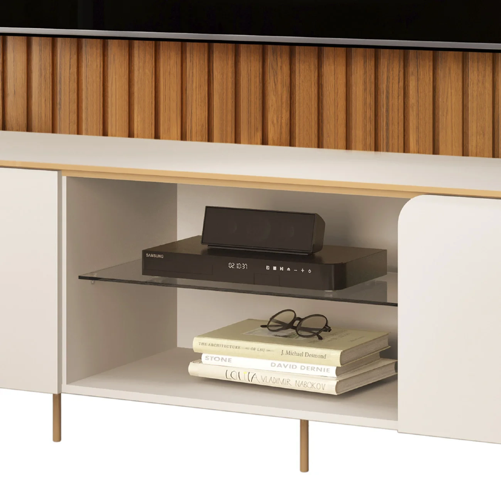 Painel TV 75 Pol 275cm Noah e Conjunto Ariane D04 Off/Freijó - Mpozenato