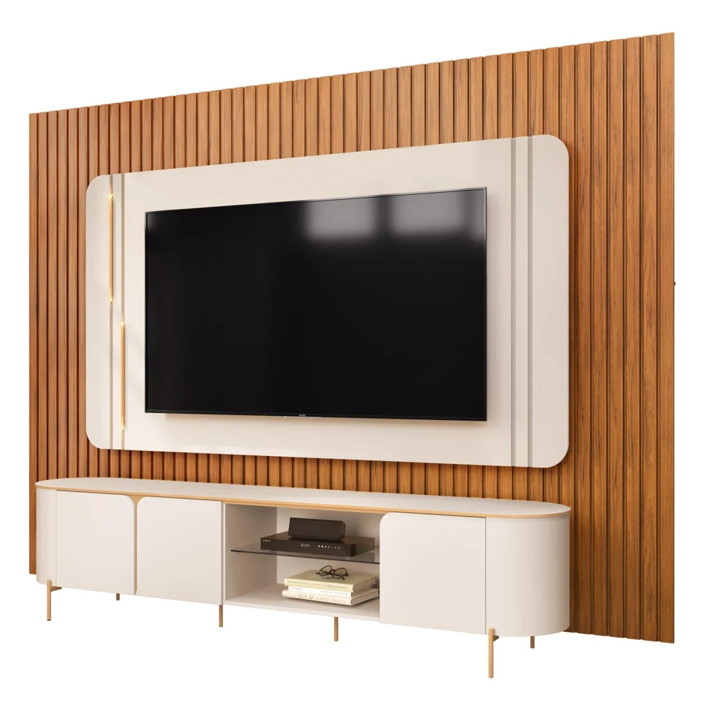 Painel TV 75 Pol 275cm Noah e Conjunto Ariane D04 Off/Freijó - Mpozenato