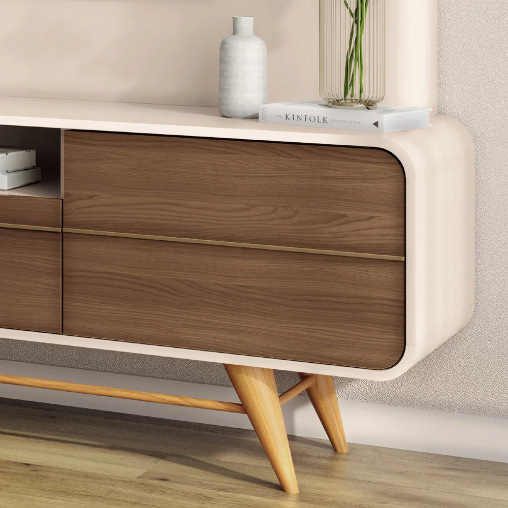 Estante Painel de TV 85 Pol 220cm Évora H01 Castanho/Off White - Mpozenato