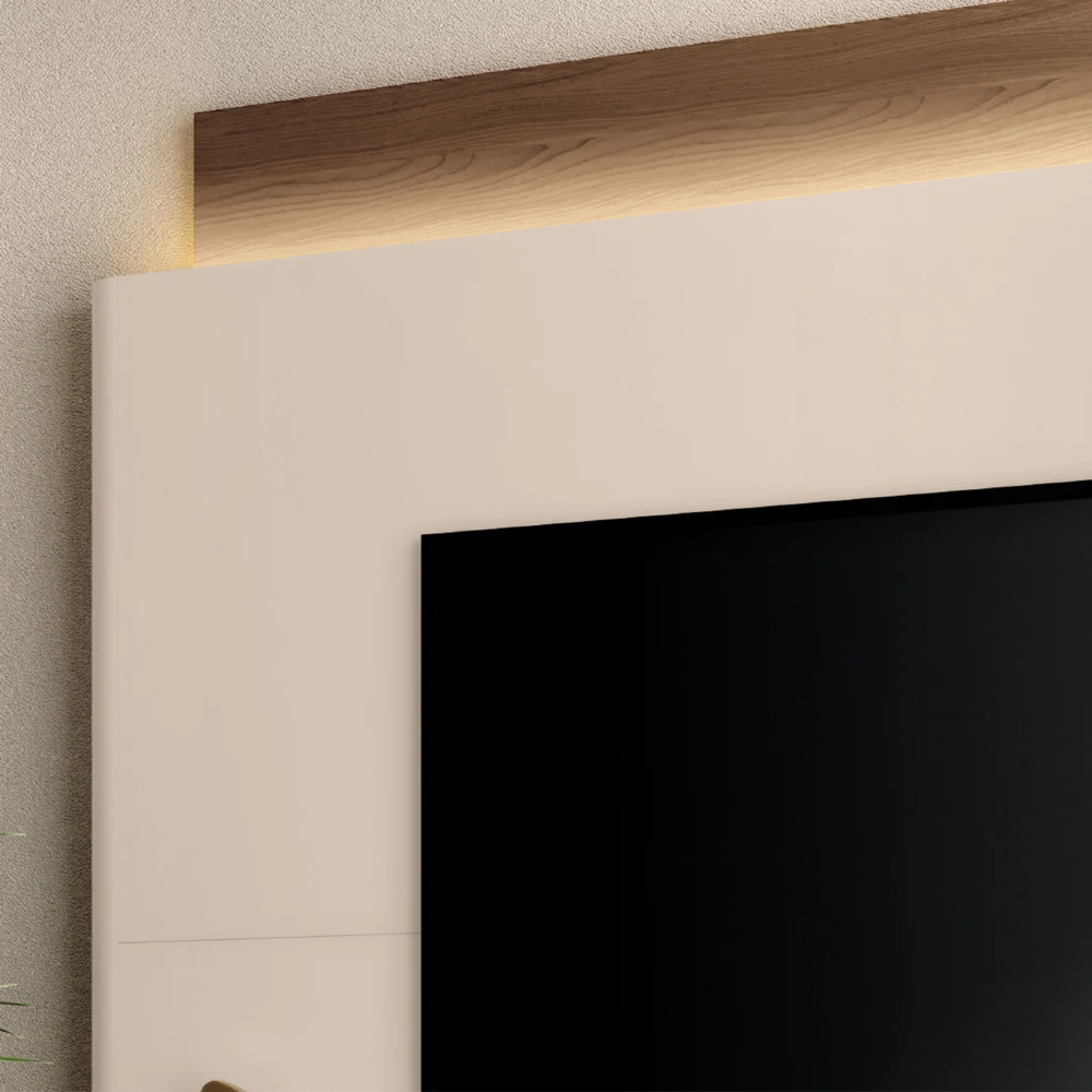 Estante Painel de TV 85 Pol 220cm Évora H01 Castanho/Off White - Mpozenato