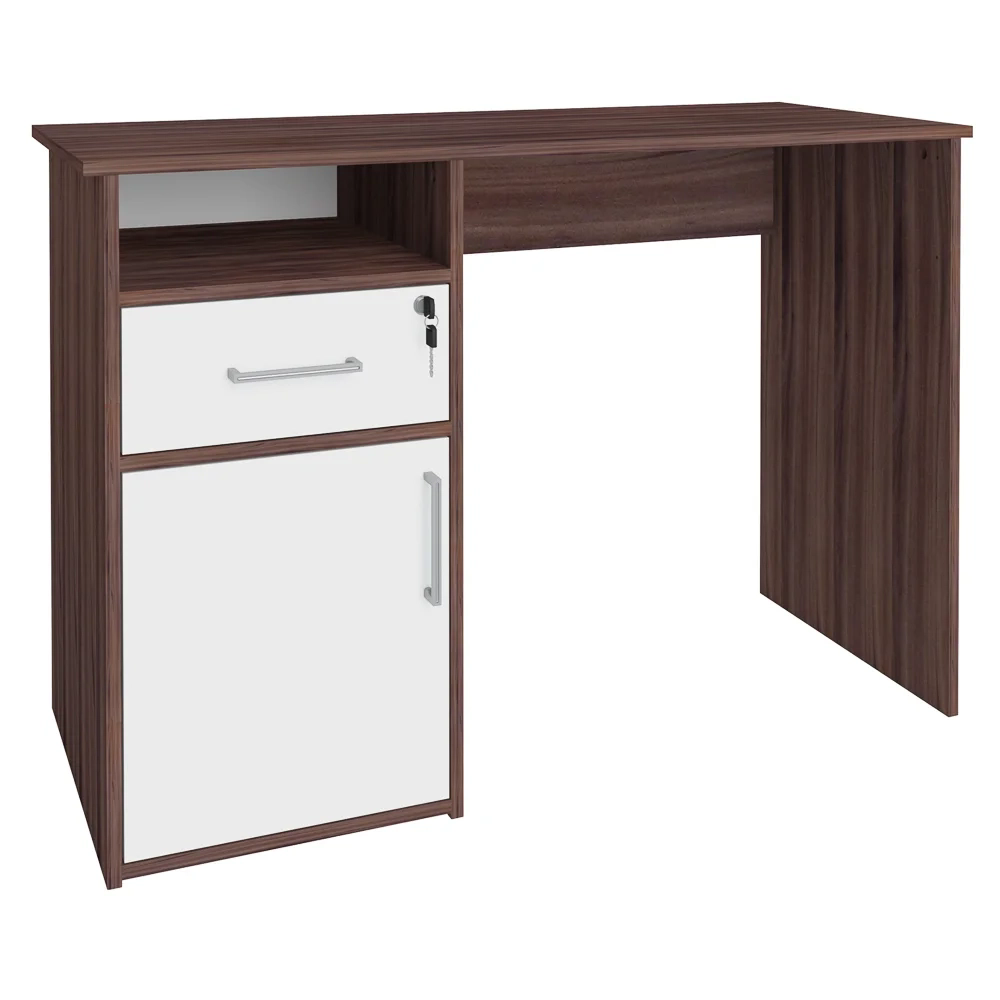 Escrivaninha Mesa para Escritório 1 Porta 1 Gaveta Mobile Hall Ipê/Branco  Artany