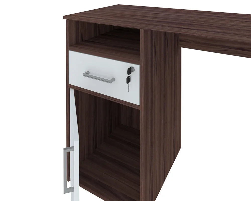 Escrivaninha Mesa para Escritório 1 Porta 1 Gaveta Mobile Hall Ipê/Branco  Artany