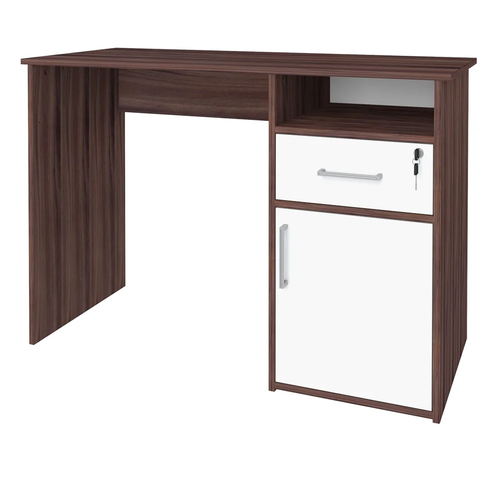 Escrivaninha Mesa para Escritório 1 Porta 1 Gaveta Mobile Hall Ipê/Branco  Artany