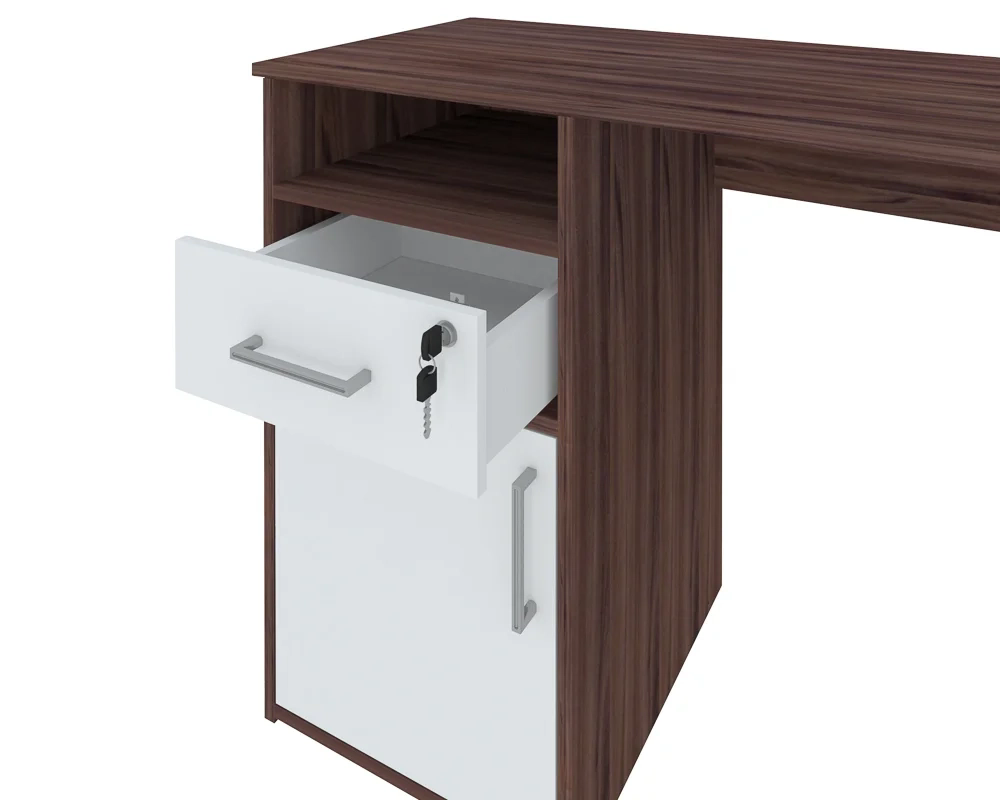 Escrivaninha Mesa para Escritório 1 Porta 1 Gaveta Mobile Hall Ipê/Branco  Artany